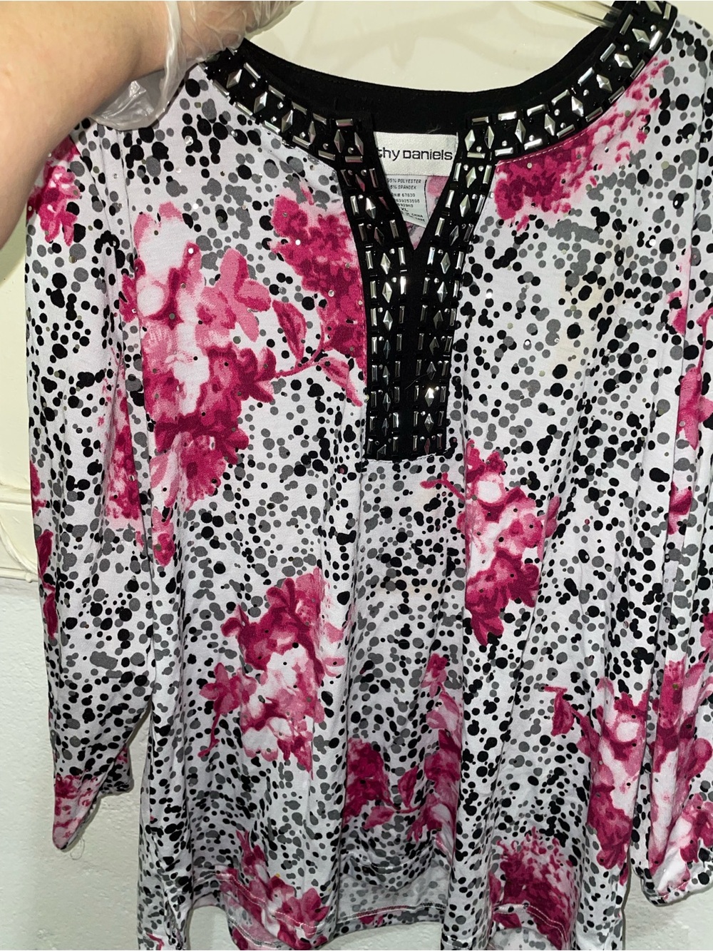 Cathy Daniels Floral Confetti Embellished Neck Tunic Blouse - XL